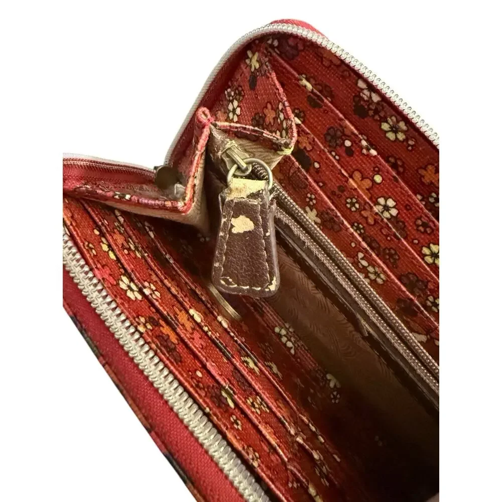 Sakroots Wallet Red Multi Floral Butterfly Zip Around CreditCard Slots READ - Picture 8 of 9